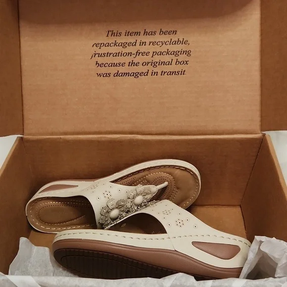 New!Light beige flower wedge flip flop arch support thong sandal off white ivory - Picture 11 of 11